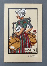 Géo-Fourrier, Pochoir, Normandie, Jeune Femme d'Agon-Coutainville, Estampe