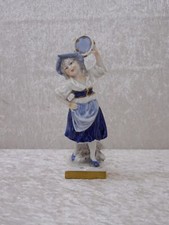 Figurine De Danseuse Avec Tambourin Vintage En Porcelaine DDR Design - 15 Cm