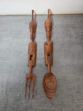 Grand Couple Fourchette & Cuillère Africaines Sculptées – 35 cm – Sculpture