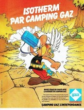 PUBLICITE ADVERTISING 027  1980   Camping Gaz gourde  Isotherm  Astérix