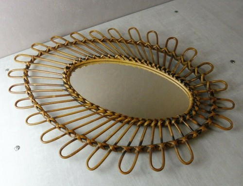 Ancien miroir soleil rotin - ancien, soleil,