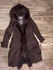 manteau marron fourré + fourrure coyote MARTYLO FIRENZE taille 40 fr (L) NEUF