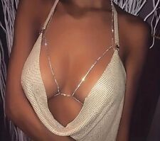 Argent Scintillant Faux-Diamants Réglable Corps Coffre Bijoux Collier Chaîne J17