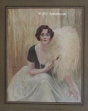 VIEUX PAPIER GRAVURE MADEMOISELLE L CAPPIELLO L'EVENTAIRE DE PLUME SIGNE 1928 AD