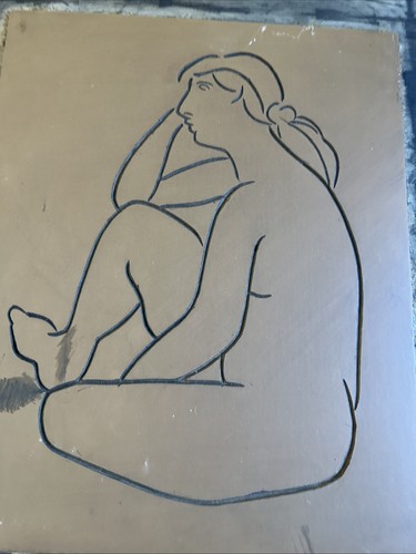 Tableau linogravure femme nu - &,