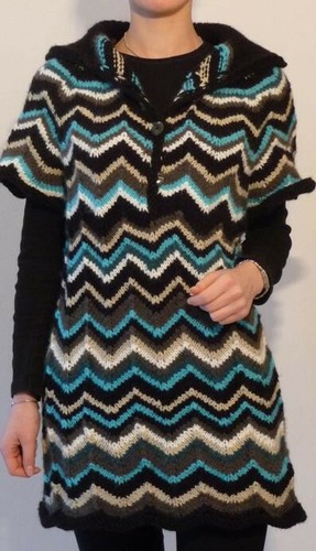 Pull tunique tricoté main - pull, en