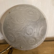 Vasque 1930 Verre Epais Fleurs Moulées Avec  Laiton Ou Bronze