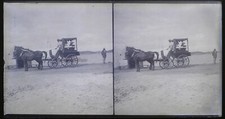 Attelage Cariole Artistique Photo Stereo NEGATIF PL5P4n Plaque de verre Vintage
