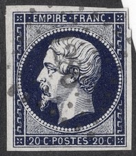 REF AXII-5-N°:14Ab VARIETE le tirage du bleu noir oblitéré - COTE : 100 €