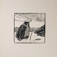 BOIS GRAVÉ Bretonne canne de CORELLEAU estampe gravure Bretagne vintage antique