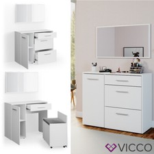 Coiffeuse Vicco Klara blanche, avec miroir, banc, table de maquillage