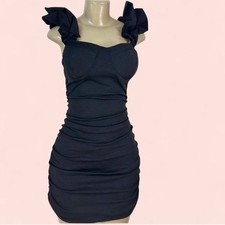 Black Ruffle Strap Mini Dress