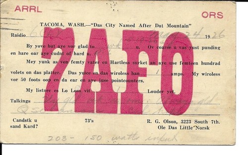 Qsl 1926 tacoma radio carte - qsl,