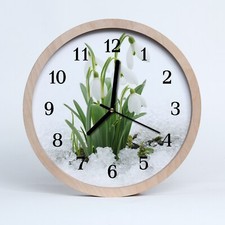 Tulup Horloge murale en bois 20fi cm horloge en bois - Fleurs Perce-neige