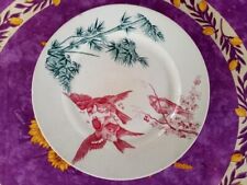 Plat Rond ancien Faience de Longwy Modèle Oiseaux Décor Bambous et Oiseaux 31cm
