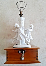 Très ancienne lampe de chevet ou bureau, pied constitué d’un groupe en biscuit