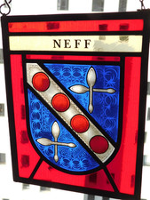 vintage VITRAIL famille NEFF suisse swiss ARMOIRIE blason WAPPEN verre ETAIN