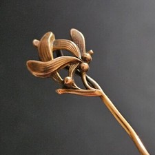 Épingle foulard FIX art nouveau motif floral gui plaqué or très haute qualité