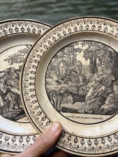 Paire D'Assiette Parlante XIX EMe Mythologique Montereau Faïence Peinte