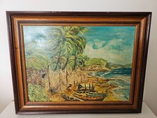 Tableau - Huile sur toile Bord de Mer tropical Signé A Gervasoni