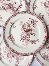 5 Assiettes plates Sarreguemines Modèle Fontanges  Terre de Fer Rose Diam 23 cm