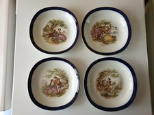 4 assiettes bleu de four en porcelaine RAYNAUD Limoges Chadelaud signé Fragonard