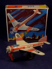 Ancien RARE jouet avion mécanique MAX MOSKOWITZ + boîte origine 1948 GERMANY ML