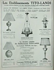 PUBLICITÉ DE PRESSE 1929 TITO LANDI ÉCLAIRAGE LAMPE TITUS LANTERNE TEMPÊTE BOULE