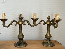 PAIRE DE CHANDELIER BRONZE DORE 3 feux " ROCAILLE " ELECTRIFIE FONCTIONNE