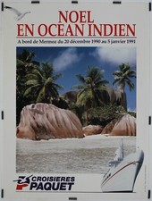 Hoa Qui Noel en Océan indien 1990 Affiche Originale Tourisme Compagnie Maritime