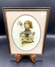 Illustration encadrée Vintage d'une petite fille signé Giordano style Sarah Kay