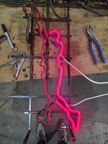 Red neon basketball player - red,