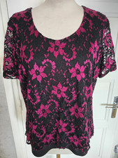 HAUT DOUBLEE DENTELLE NOIRE+ROSE SERGIO DI FIORI TAILLE 46 MAIS FAIT 44 NEUF