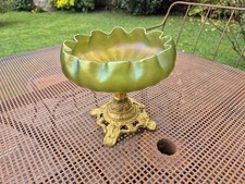  Coupe en pate de  verre irridescent loetz Art Nouveau pied en bronze vide poche