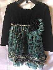 Isobella and Chloe Girls Teal Velour And Tulle Embellished Dress Sze 18M-New
