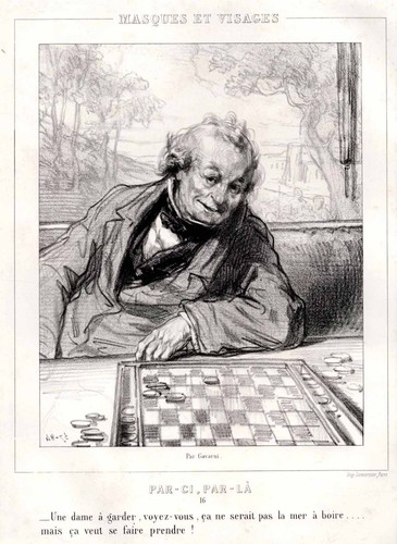 Joueur dames par gavarni - de,