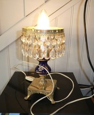 LAMPE DE CHEVET CERAMIQUE ET PAMPILLES EN VERRE