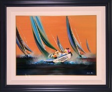 Peinture acrylique originale Victor Spahn course de yachts signée encadrée 83...