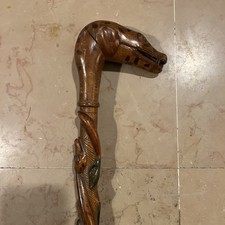 Canne ancienne sculptée – tête de crocodile – bois exotique – Vers 1930 Afrique