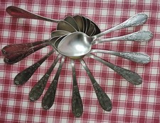 12 Cuillères Apollo  Métal Argenté 84g  Louis XVI Déco Ruban Très bon état