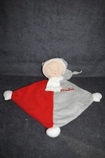Doudou Plat Lutin Poupée Gris Rouge Blanc BERCHET Fille  Bonnet Triangle TTBE