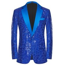 Hommes Brillant Sequin Costume Veste un Bouton Revers Blazer Dîner Fête Mariage