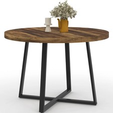 Table à manger fixe ronde SELMA 4-6 personnes bois foncé HAWKINS et noir 110 cm