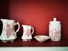 Ensemble Toilette CROWN STAFFORDSHIRE DEVON Porcelaine 4 Pièces Vintage Anglais