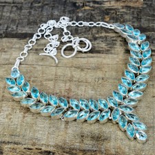 Aigue-Marine Gemme Collier 925