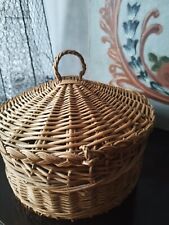 ANCIENNE PANIERE/COFFRET EN OSIER/ROTIN BOÎTE COUTURE TRICOT TRAVAILLEUSE 