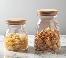 Bocal de Rangement en Verre avec Couvercle en Bambou – Contenant de Cuisine 