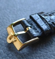 OMEGA Dorée Acier Inox Boucle de Pin (NOS) Avec 18mm Quali-Lederband-Schwarz