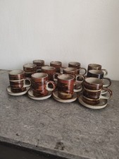 Ensemble 12 Tasses À Café En Grès. Avec Soucoupes. Artisanal. Vintage