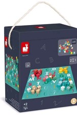 Janod - Kubix - 40 Blocs en Bois + Puzzle Lettres & Chiffres (36 pcs) - Dès 2 An